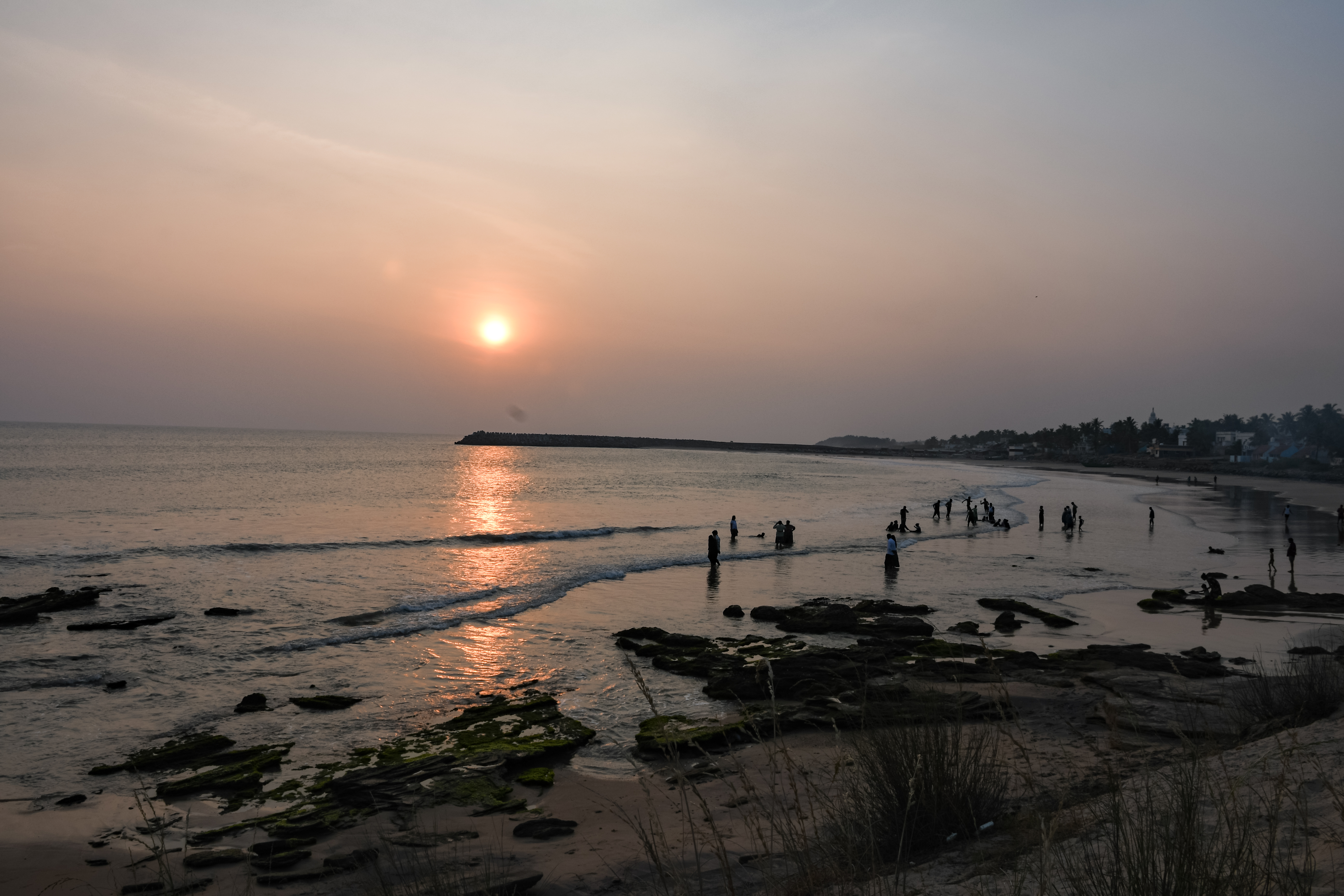 Sunset at Kanyakumari Beach with Visitors – Golden Evening Seascape | Kanyakumari Sunrise Media