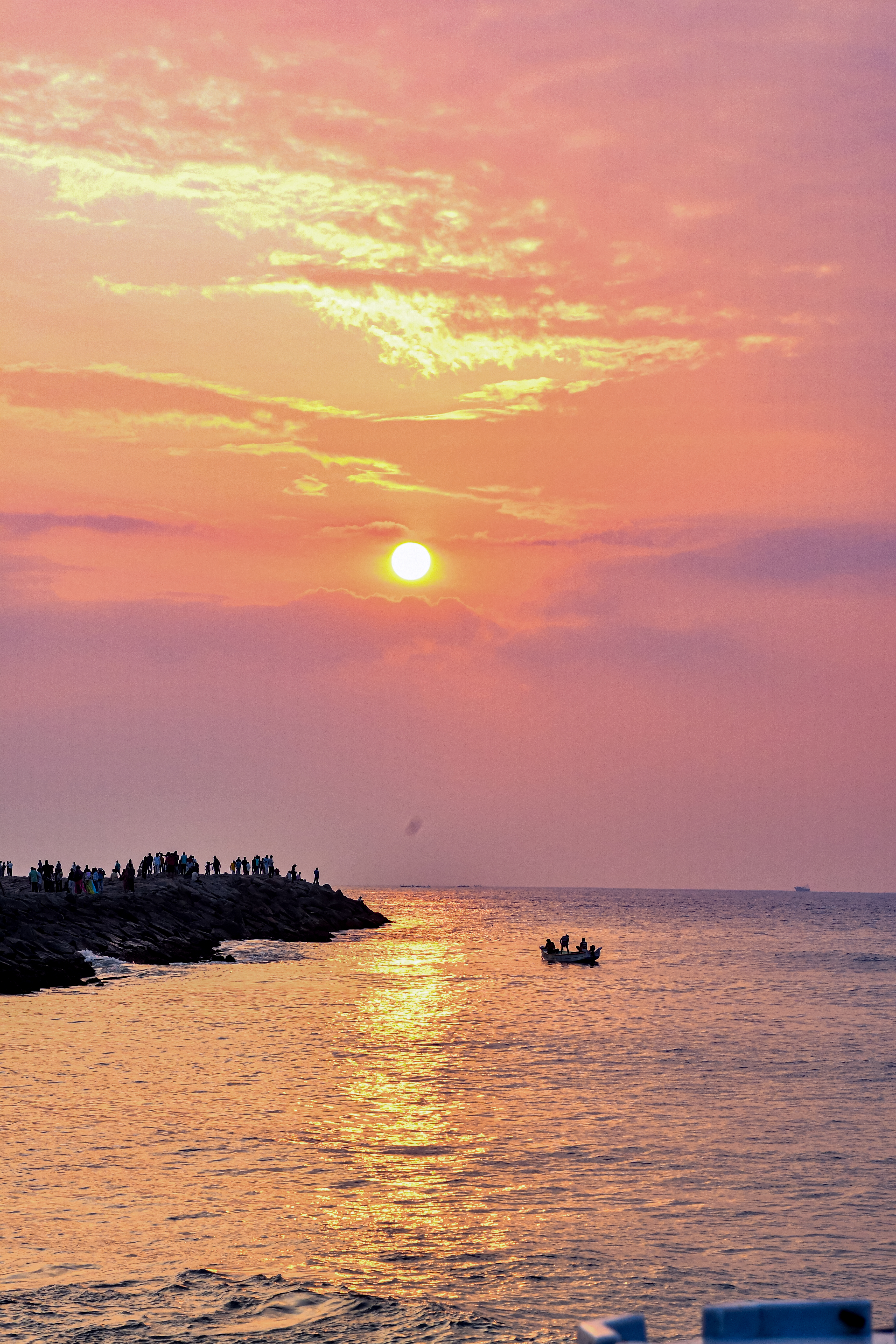 Beautiful Sunrise Over Kanyakumari Sea with Fishing Boat