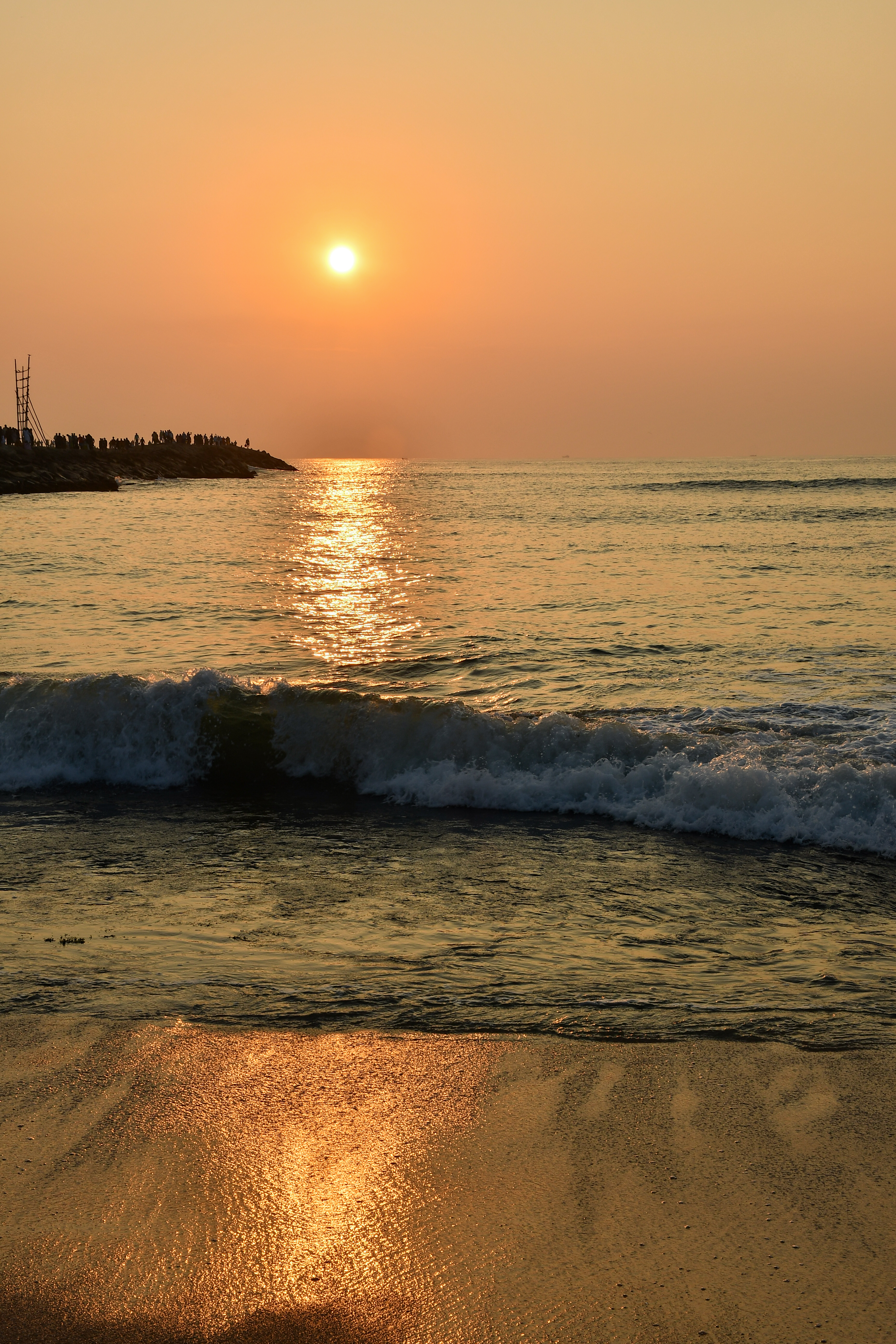 Golden Sunrise Over Kanyakumari Beach Waves