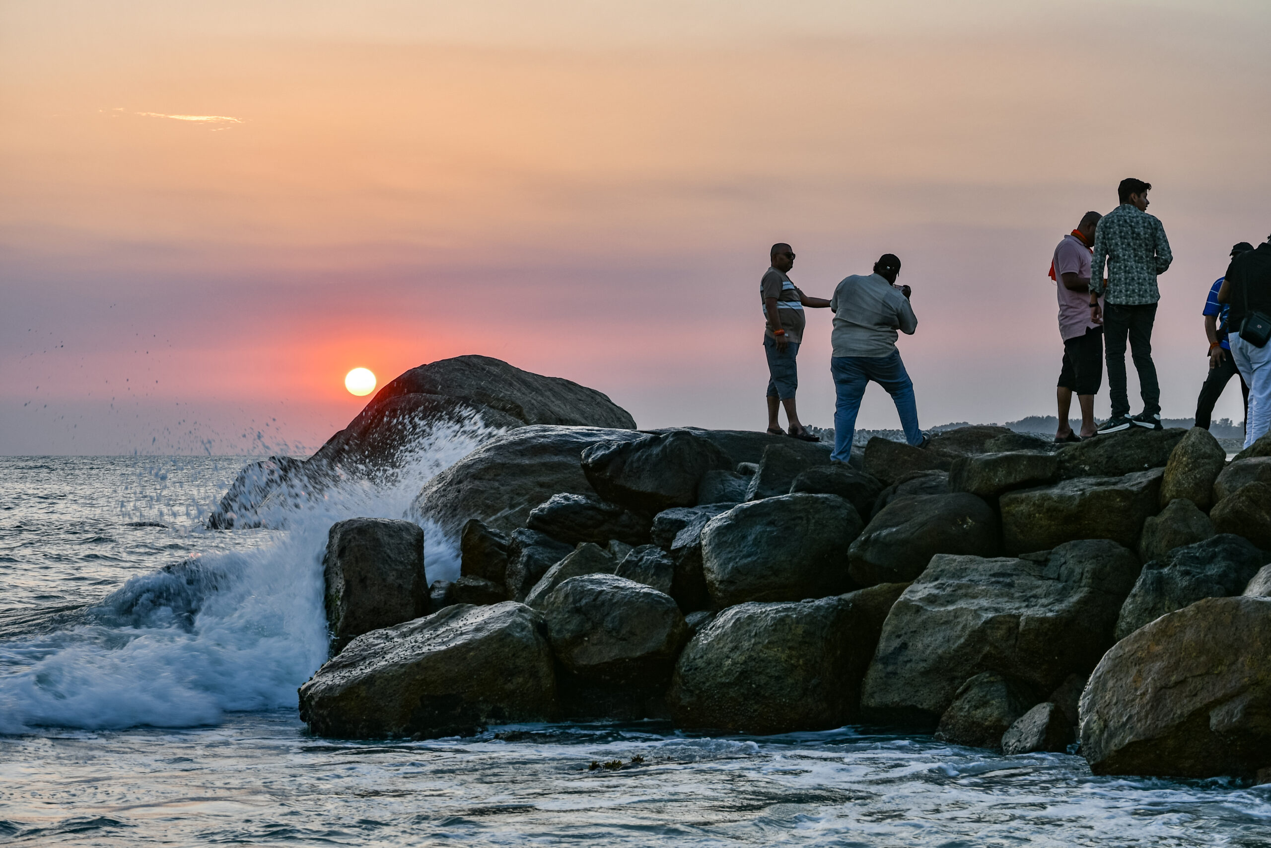 Golden Evening Waves – Kanyakumari Sunset Photography